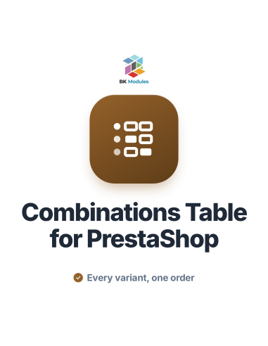 Combinations Table for PrestaShop: size and colour matrix with quantities and the order total