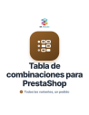 Tabla de combinaciones para PrestaShop: matriz de talla y color con cantidades y el total del pedido