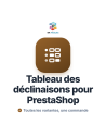 Tableau des déclinaisons pour PrestaShop : matrice taille et couleur avec quantités et total de la commande