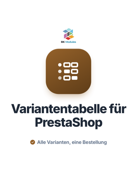 Variantentabelle für PrestaShop: Matrix nach Größe und Farbe mit Mengen und Bestellsumme
