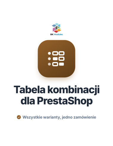 Tabela kombinacji dla PrestaShop: macierz rozmiarów i kolorów z ilościami i sumą zamówienia