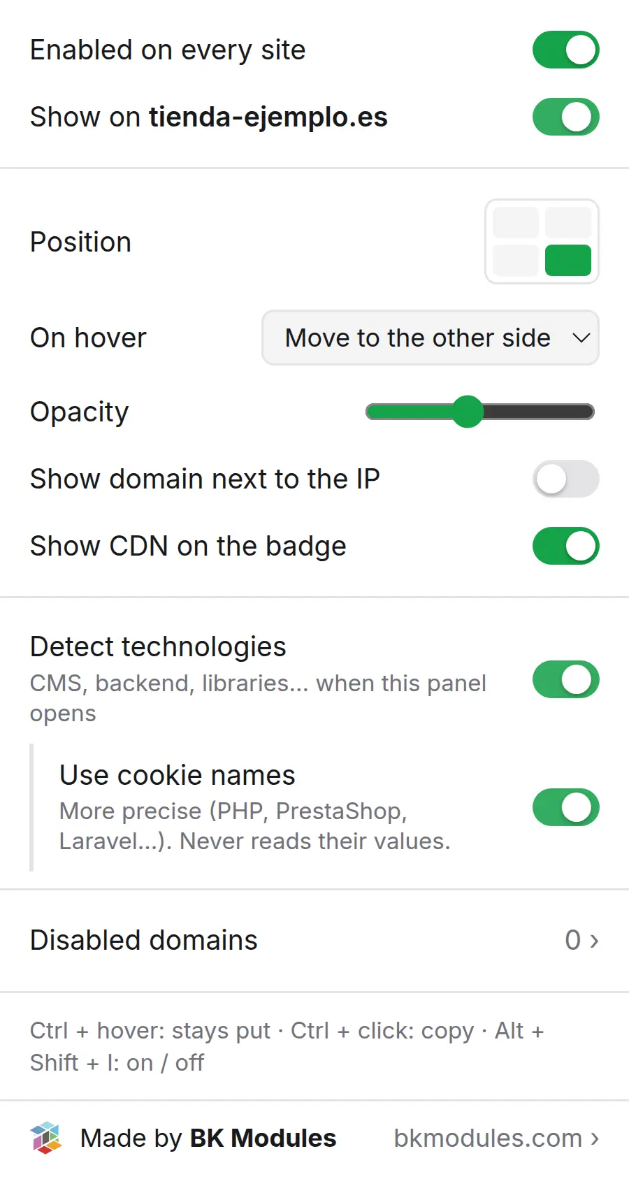 Settings and shortcuts
