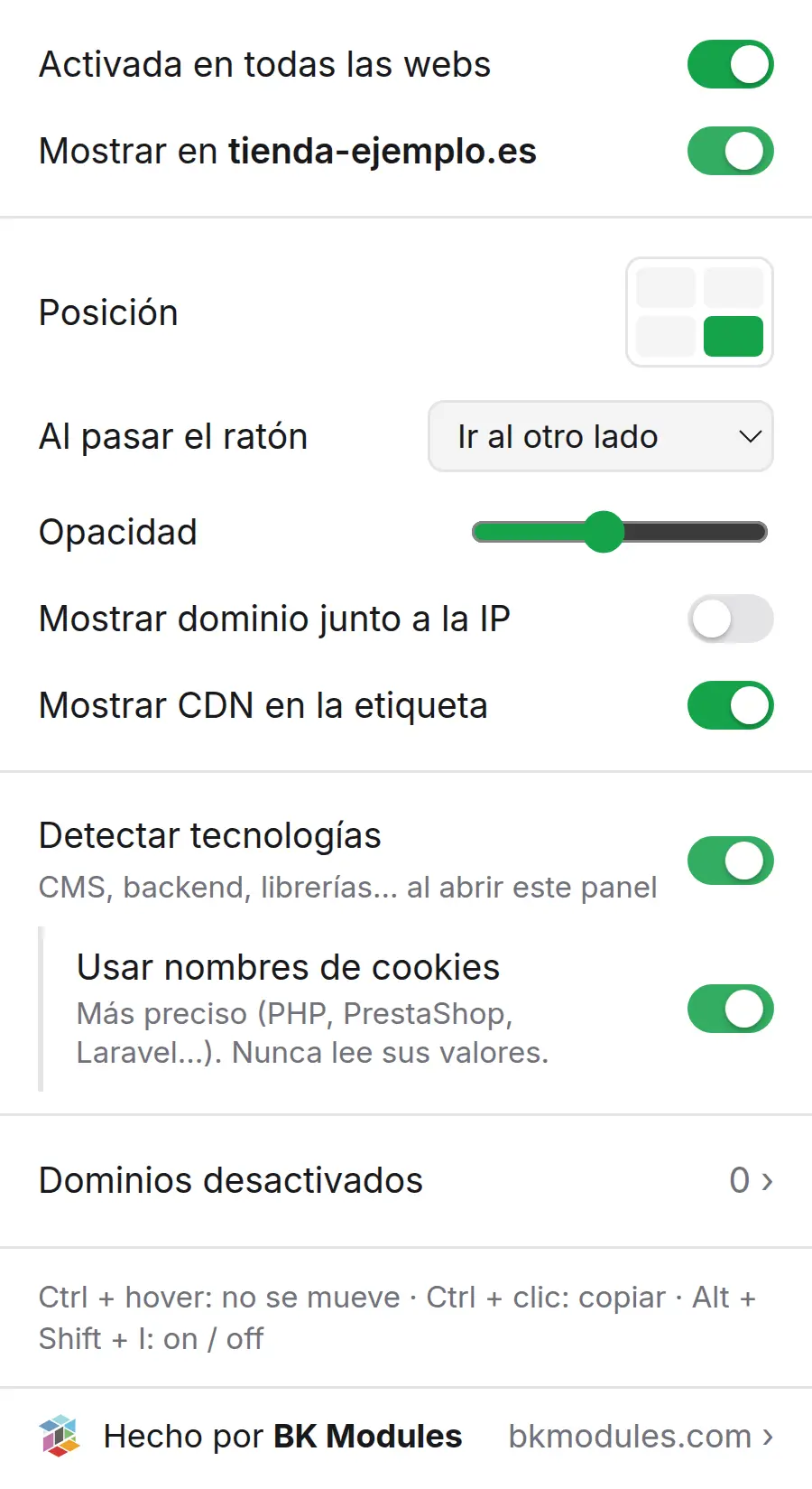Ajustes y atajos