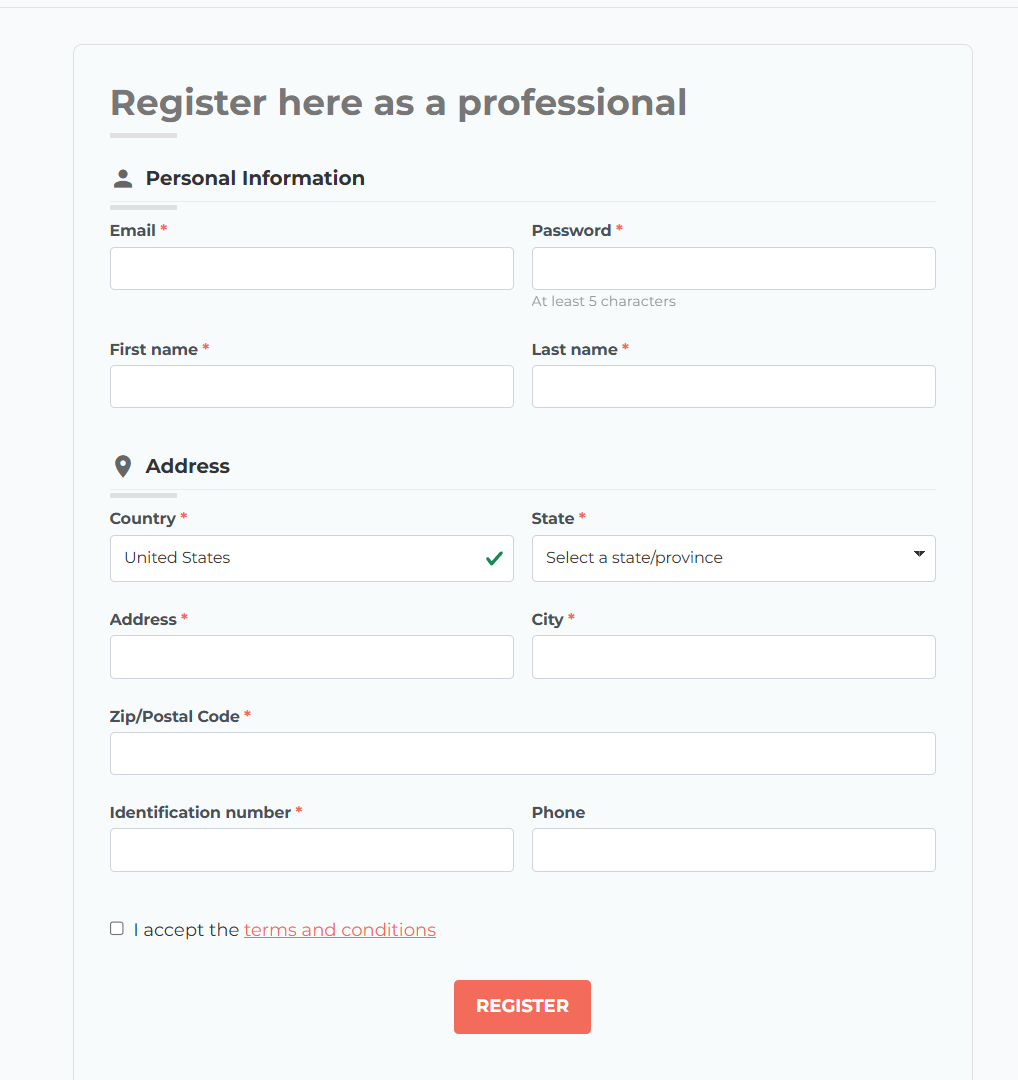 Professional Registration Form