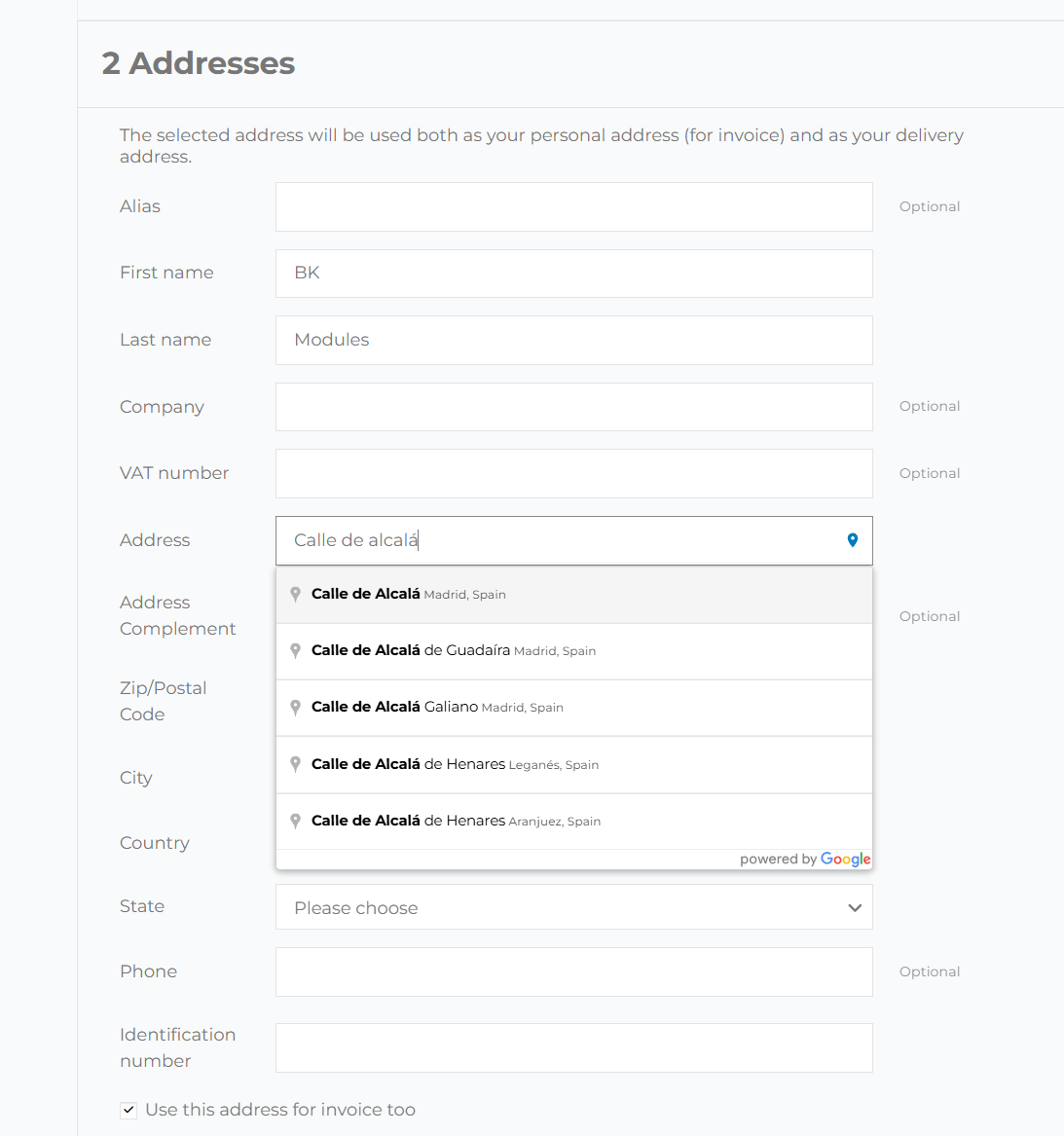 Address autocomplete in PrestaShop checkout