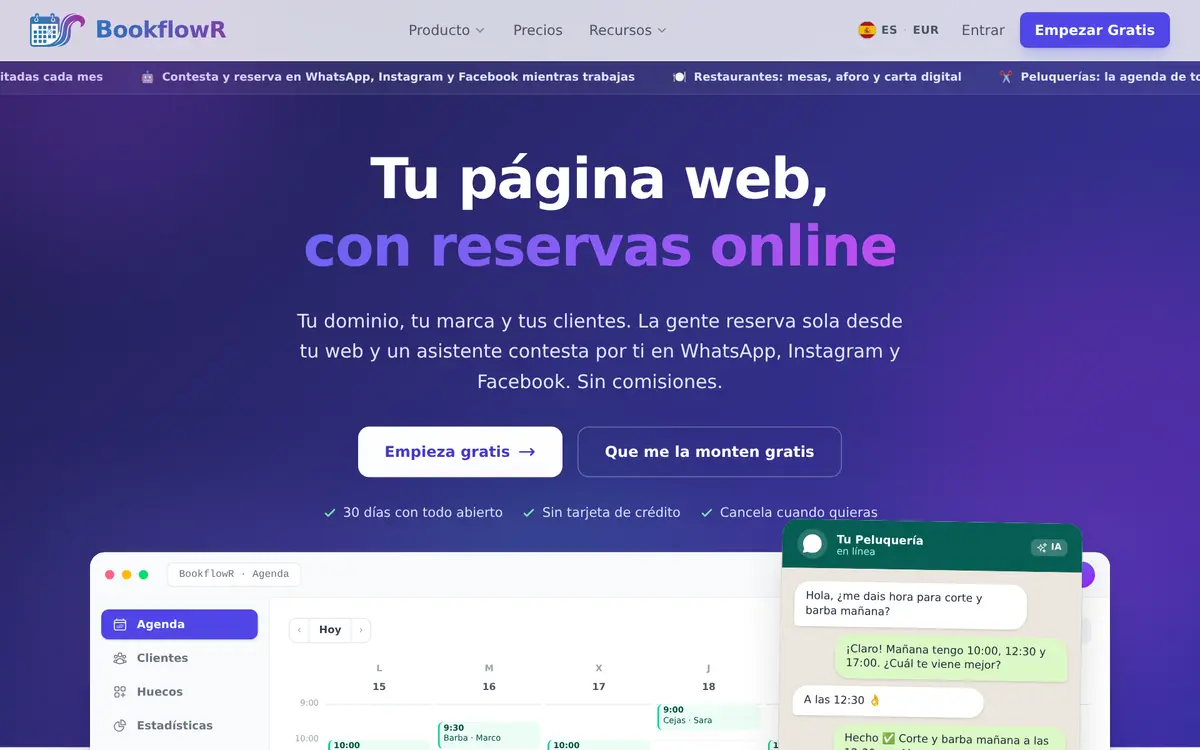 Portada de BookflowR: tu página web, con reservas online