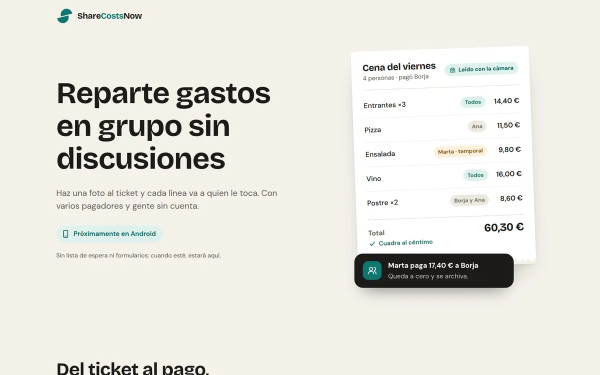 ShareCostsNow: split group expenses without arguments